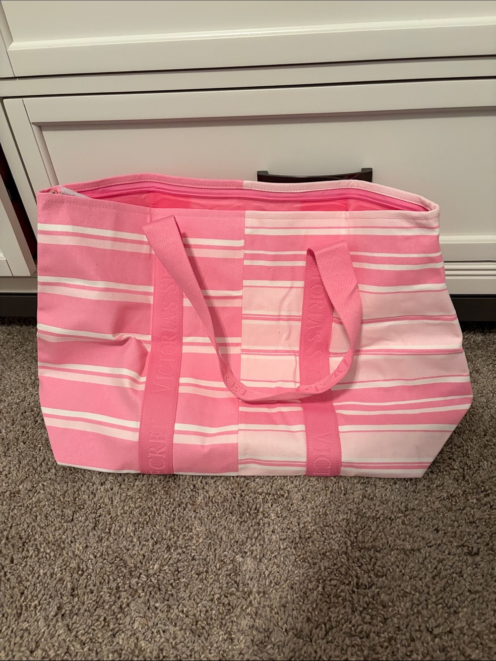 NWT Victoria's Secret Pink & White Striped Canvas Tote